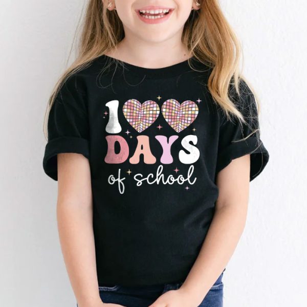 100 Days of School Retro Disco Hearts 100th Day of School T-Shirt ...
