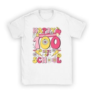 Happy 100th Day Of School Teacher Kids Retro Groovy 100 Days T-Shirt TS1058