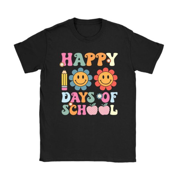 Happy 100th Day Of School Teacher Kids Retro Groovy 100 Days T-Shirt TS1060