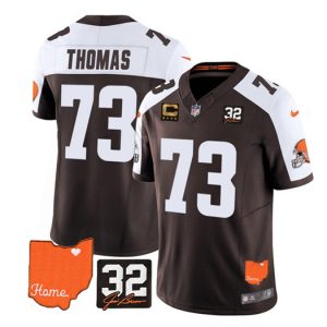 Cleveland Browns #73 Joe Thomas Brown/White 2023 F.U.S.E. With Jim Brown Memorial Patch And 4-Star C Patch Vapor Untouchable Limited Stitched Jersey