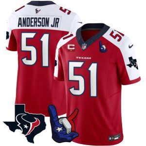 Houston Texans #51 Will Anderson Jr. White/Red 2023 F.U.S.E. With 1-Star C And Hand Sign Throwing Up The H Patch Vapor Untouchable Limited Jersey