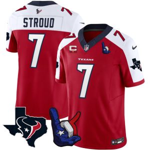 Houston Texans #7 C.J. Stroud White/Red 2023 F.U.S.E. With 1-Star C And Hand Sign Throwing Up The H Patch Vapor Untouchable Limited Stitched Jersey