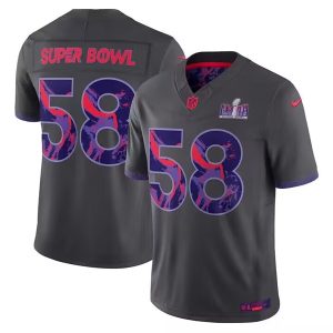 Men 2024 Anthracite #58 Super Bowl LVIII Patch Limited Football Stitched Jersey