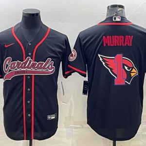 Men Arizona Cardinals #1 Kyler Murray Black Team Big Logo With Patch Cool Base Stitched Baseball Jersey