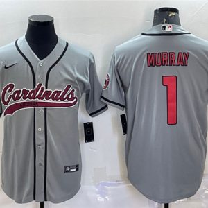 Men Arizona Cardinals #1 Kyler Murray Gray With Patch Cool Base Stitched Baseball Jersey