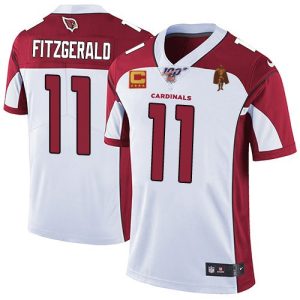 Men Arizona Cardinals #11 Larry Fitzgerald White With C Patch & Walter Payton Patch Limited Stitched Jersey