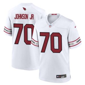 Men Arizona Cardinals #70 Paris Johnson Jr White 2023 Draft Stitched Game Football Jersey