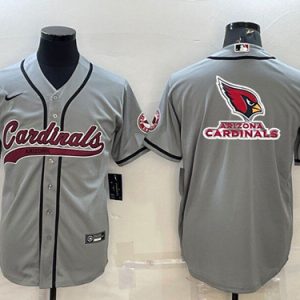 Men Arizona Cardinals Grey Team Big Logo With Patch Cool Base Stitched Baseball Jersey