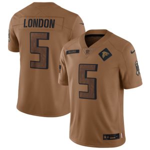 Men Atlanta Falcons #5 Drake London 2023 Brown Salute To Setvice Limited Football Stitched Jersey