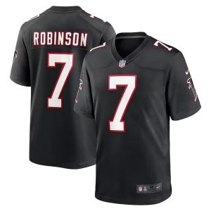 Men Atlanta Falcons #7 Bijan Robinson Black 2023 First Round Pick Throwback Football Stitched Game Jersey