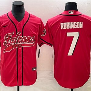 Men Atlanta Falcons #7 Bijan Robinson Red With Patch Cool Base Stitched Baseball Jersey