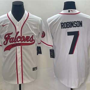 Men Atlanta Falcons #7 Bijan Robinson White With Patch Cool Base Stitched Baseball Jersey