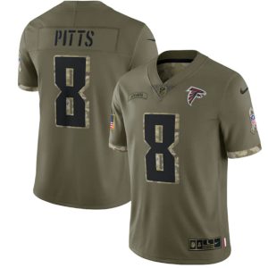 Men Atlanta Falcons #8 Kyle Pitts 2022 Olive Salute To Service Limited Stitched Jersey