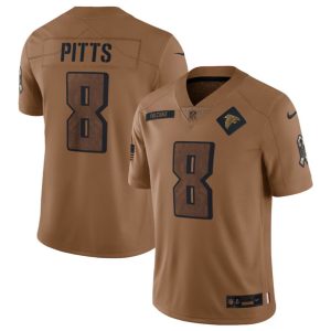 Men Atlanta Falcons #8 Kyle Pitts 2023 Brown Salute To Setvice Limited Football Stitched Jersey