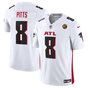 Men Atlanta Falcons #8 Kyle Pitts White 2023 F.U.S.E. With John Madden Patch Vapor Limited Football Stitched Jersey