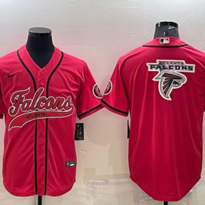 Men Atlanta Falcons Red Team Big Logo With Patch Cool Base Stitched Baseball Jersey