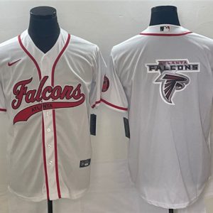 Men Atlanta Falcons White Team Big Logo With Patch Cool Base Stitched Baseball Jersey