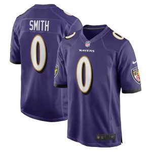 Men Baltimore Ravens #0 Roquan Smith Purple Stitched Game Jersey