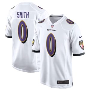 Men Baltimore Ravens #0 Roquan Smith White Game Football Jersey