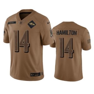 Men Baltimore Ravens #14 Kyle Hamilton 2023 Brown Salute To Service Limited Football Stitched Jersey