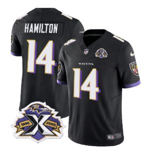 Men Baltimore Ravens #14 Kyle Hamilton Black 2023 F.U.S.E With Patch Throwback Vapor Limited Stitched Jersey