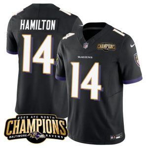 Men Baltimore Ravens #14 Kyle Hamilton Black 2023 F.U.S.E. AFC North Champions Vapor Limited Football Stitched Jersey