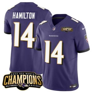 Men Baltimore Ravens #14 Kyle Hamilton Purple 2023 F.U.S.E. AFC North Champions Vapor Limited Football Stitched Jersey