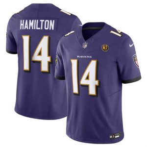 Men Baltimore Ravens #14 Kyle Hamilton Purple 2023 F.U.S.E. With John Madden Patch Vapor Limited Football Stitched Jersey