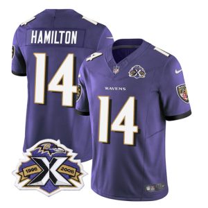 Men Baltimore Ravens #14 Kyle Hamilton Purple 2023 F.U.S.E. With Patch Throwback Vapor Limited Stitched Jersey