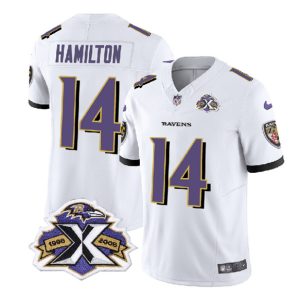 Men Baltimore Ravens #14 Kyle Hamilton White 2023 F.U.S.E With Patch Throwback Vapor Limited Stitched Jersey