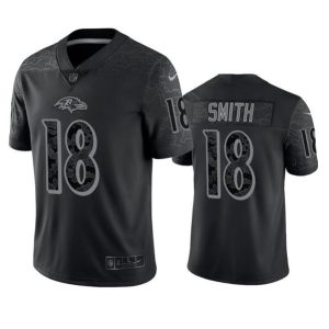 Men Baltimore Ravens #18 Roquan Smith Black Reflective Limited Stitched Football Jersey