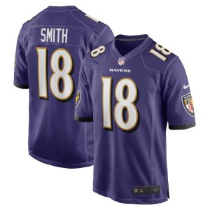 Men Baltimore Ravens #18 Roquan Smith Purple Game Jersey