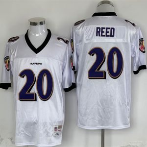 Men Baltimore Ravens #20 Ed Reed White Thrrowback Jersey