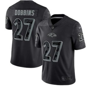 Men Baltimore Ravens #27 J.K. Dobbins Black Reflective Limited Stitched Football Jersey