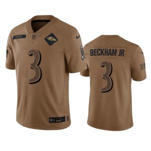 Men Baltimore Ravens #3 Odell Beckham Jr. 2023 Brown Salute To Service Limited Football Stitched Jersey