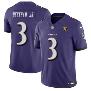 Men Baltimore Ravens #3 Odell Beckham Jr. Purple 2023 F.U.S.E. With John Madden Patch Vapor Limited Football Stitched Jersey