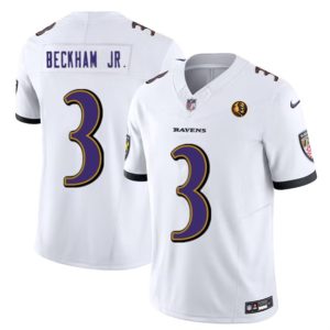 Men Baltimore Ravens #3 Odell Beckham Jr. White 2023 F.U.S.E. With John Madden Patch Vapor Limited Football Stitched Jersey