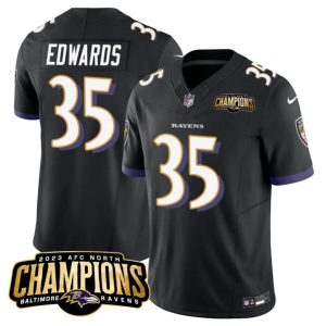 Men Baltimore Ravens #35 Gus Edwards Black 2023 F.U.S.E. AFC North Champions Vapor Limited Football Stitched Jersey