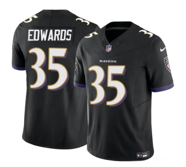 Men Baltimore Ravens #35 Gus Edwards Black 2023 F.U.S.E. Vapor Limited Football Stitched Jersey