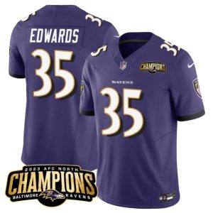 Men Baltimore Ravens #35 Gus Edwards Purple 2023 F.U.S.E. AFC North Champions Vapor Limited Football Stitched Jersey