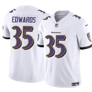 Men Baltimore Ravens #35 Gus Edwards White 2023 F.U.S.E. Vapor Limited Football Stitched Jersey