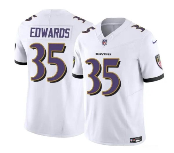 Men Baltimore Ravens #35 Gus Edwards White 2023 F.U.S.E. Vapor Limited Football Stitched Jersey