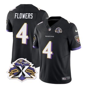 Men Baltimore Ravens #4 Zay Flowers Black 2023 F.U.S.E With Patch Throwback Vapor Limited Stitched Jersey