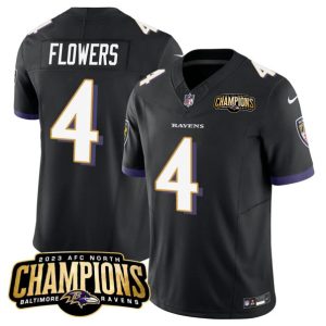 Men Baltimore Ravens #4 Zay Flowers Black 2023 F.U.S.E. AFC North Champions Vapor Limited Football Stitched Jersey