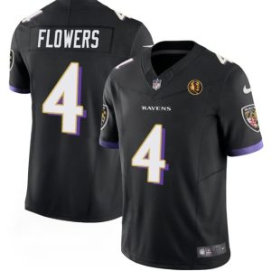 Men Baltimore Ravens #4 Zay Flowers Black 2023 F.U.S.E. With John Madden Patch Vapor Limited Football Stitched Jersey