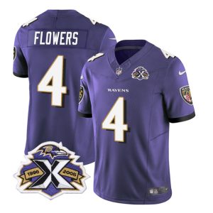 Men Baltimore Ravens #4 Zay Flowers Purple 2023 F.U.S.E With Patch Throwback Vapor Limited Stitched Jersey