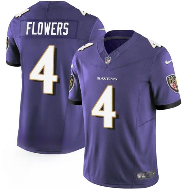 Men Baltimore Ravens #4 Zay Flowers Purple 2023 F.U.S.E. Vapor Limited Football Stitched Jersey