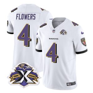 Men Baltimore Ravens #4 Zay Flowers White 2023 F.U.S.E With Patch Throwback Vapor Limited Stitched Jersey