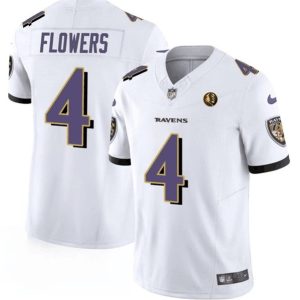 Men Baltimore Ravens #4 Zay Flowers White 2023 F.U.S.E. With John Madden Patch Vapor Limited Football Stitched Jersey