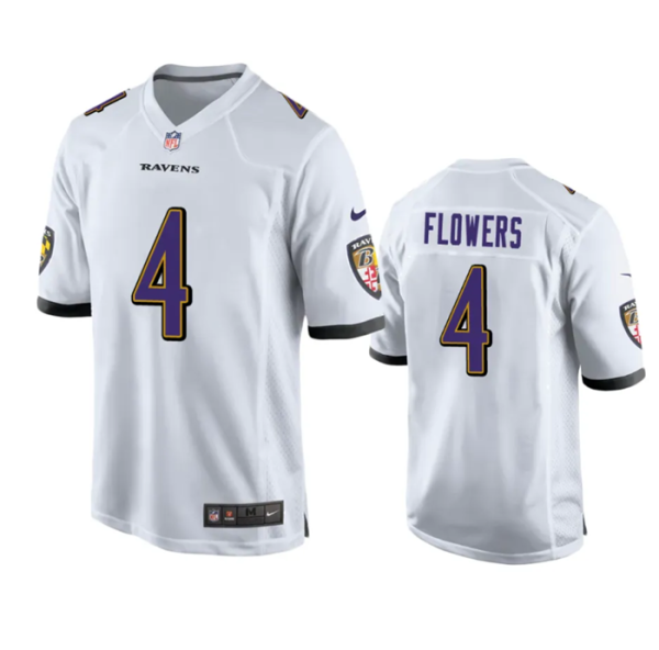 Men Baltimore Ravens #4 Zay Flowers White Game Jersey